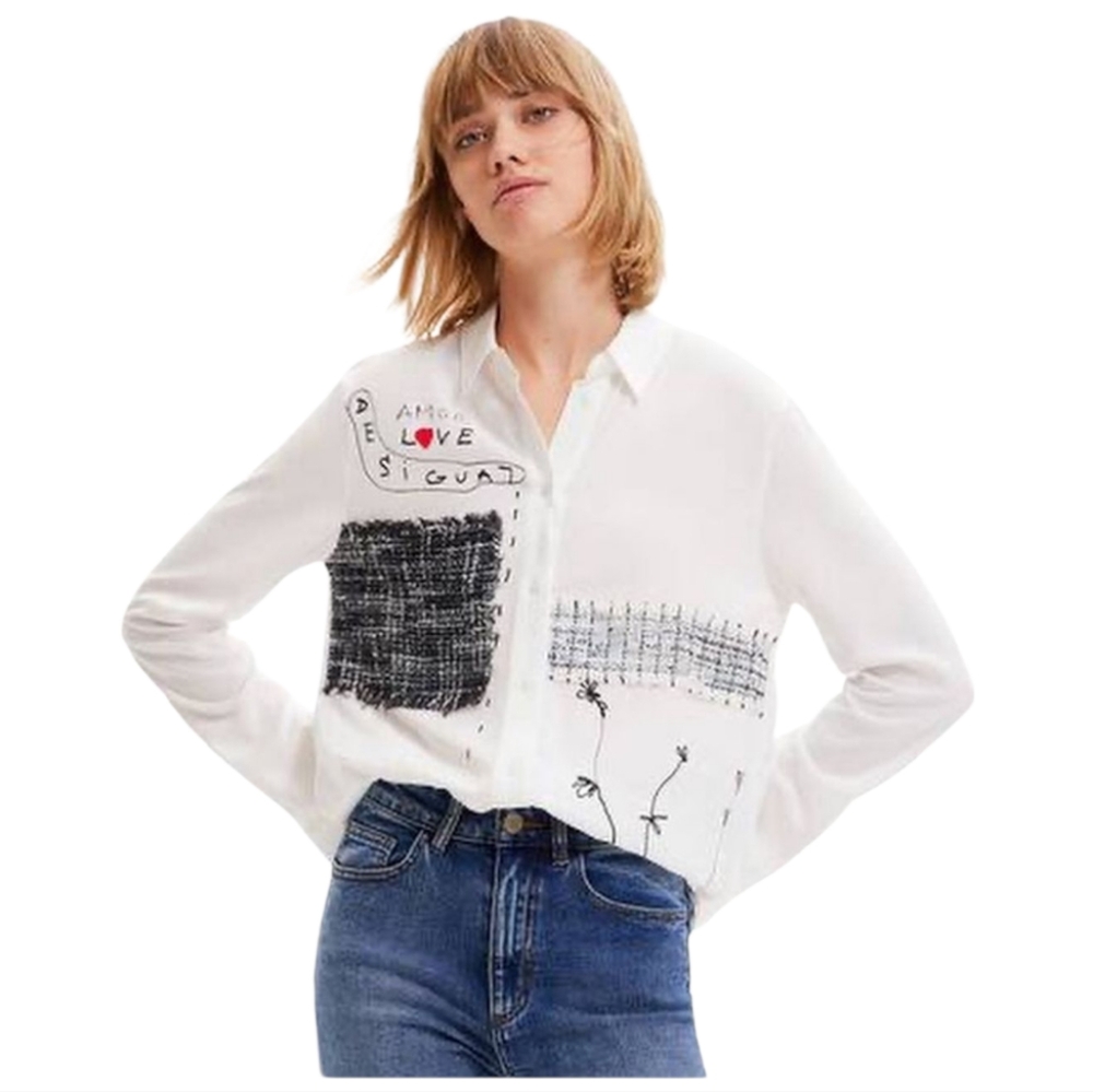 Desigual Patchwork And Flower White Button Down S… - image 4